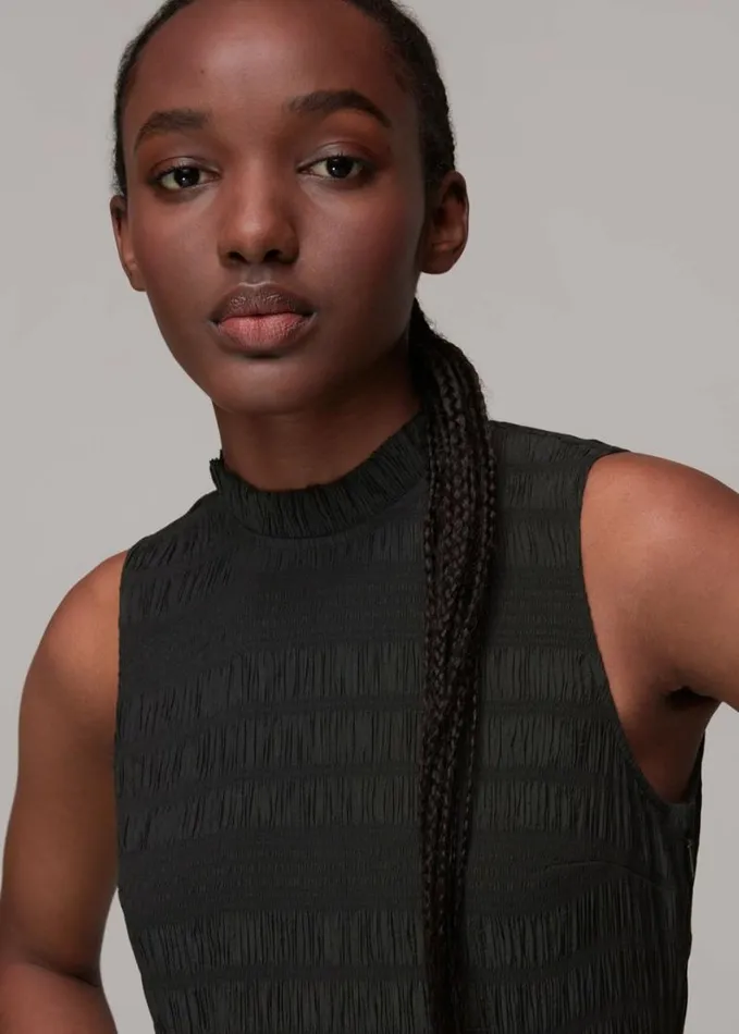 Whistles Maya Plisse Midi Dress Black Women Dresses