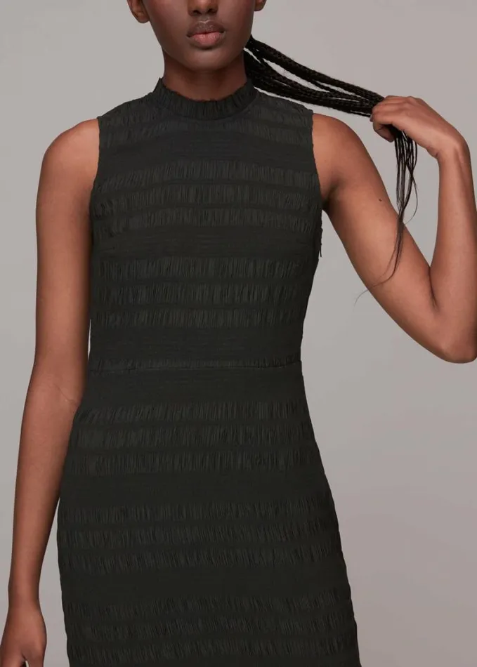Whistles Maya Plisse Midi Dress Black Women Dresses