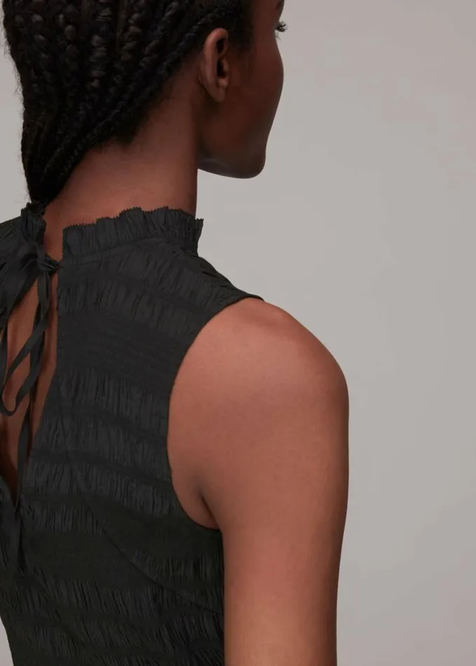 Whistles Maya Plisse Midi Dress Black Women Dresses
