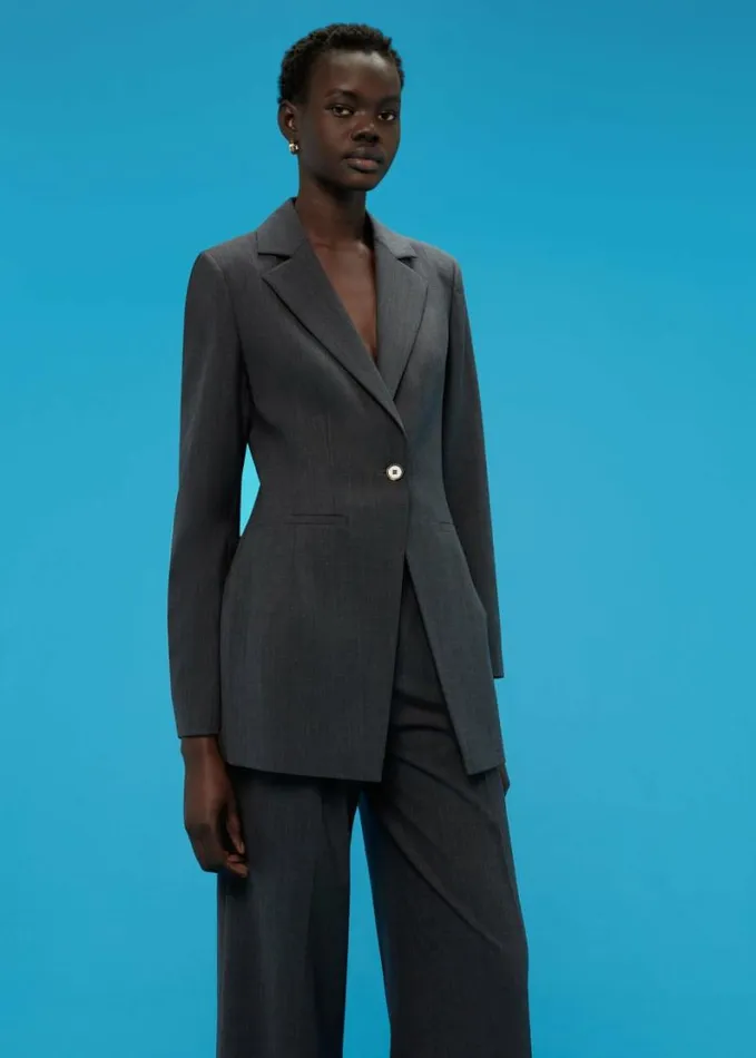 Whistles Mia Elongated Waist Blazer Grey Women Tailoring