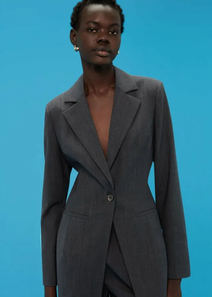 Whistles Mia Elongated Waist Blazer Grey Women Tailoring
