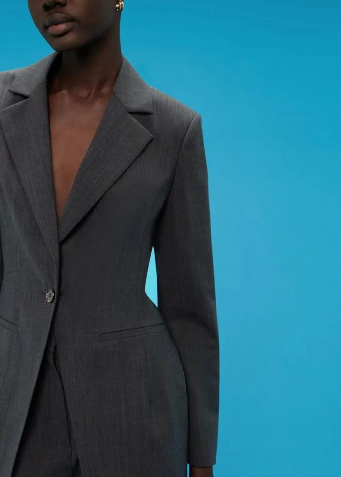 Whistles Mia Elongated Waist Blazer Grey Women Tailoring