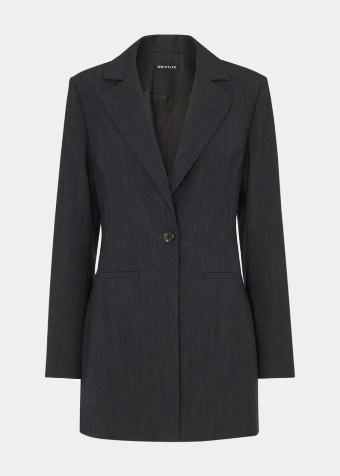 Whistles Mia Elongated Waist Blazer Grey Women Tailoring