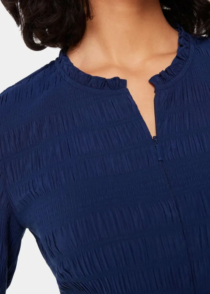 Whistles Mila Textured Dress Navy Women Dresses