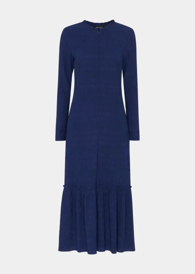 Whistles Mila Textured Dress Navy Women Dresses