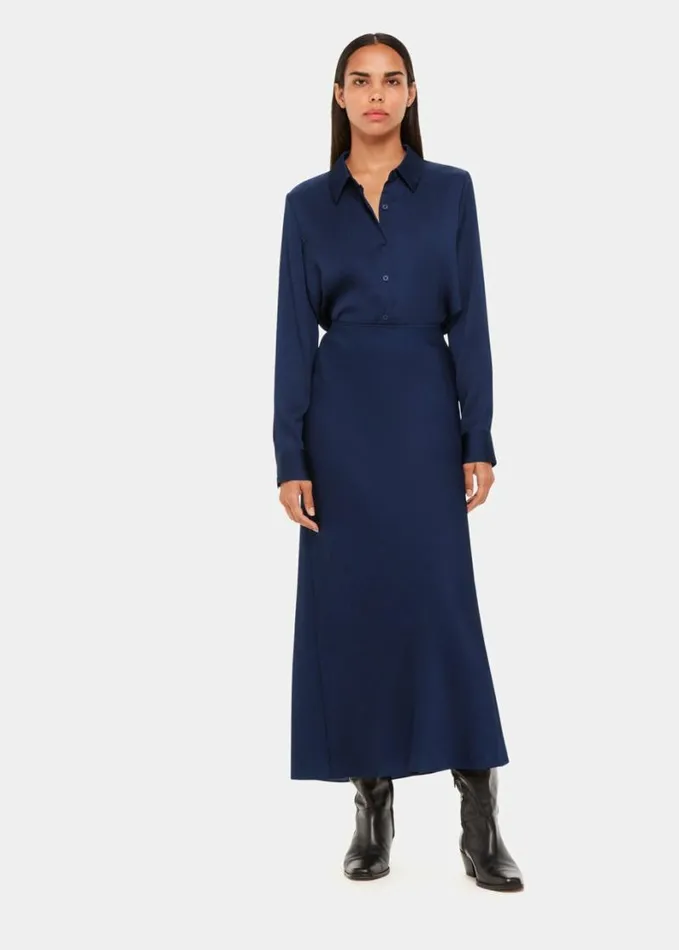 Whistles Molly Satin Shirt Navy Women Tops