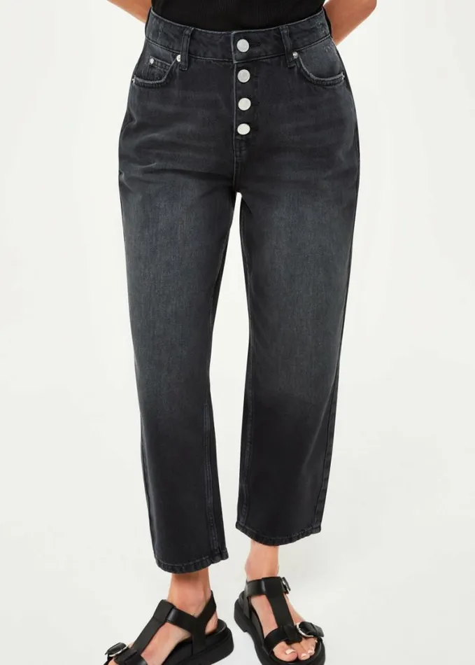 Whistles Petite Authentic Hollie Button Jean Black Women Petite Pants and Jeans Whistles Petite Authentic Hollie Button Jean Black Women Petite Pants and Jeans