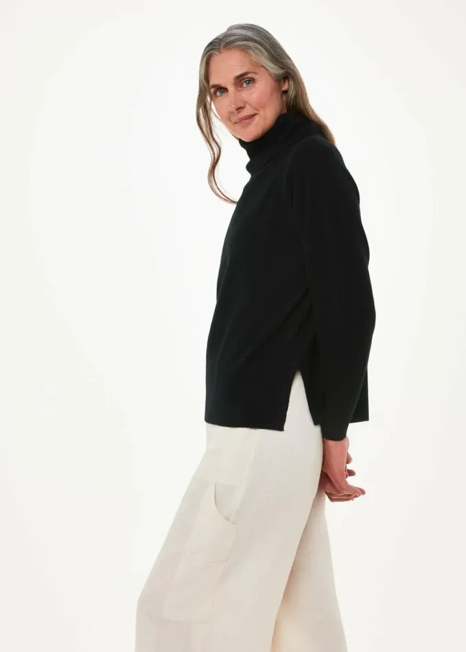 Whistles Petite Cashmere Roll Neck Black Women Petite Sweaters