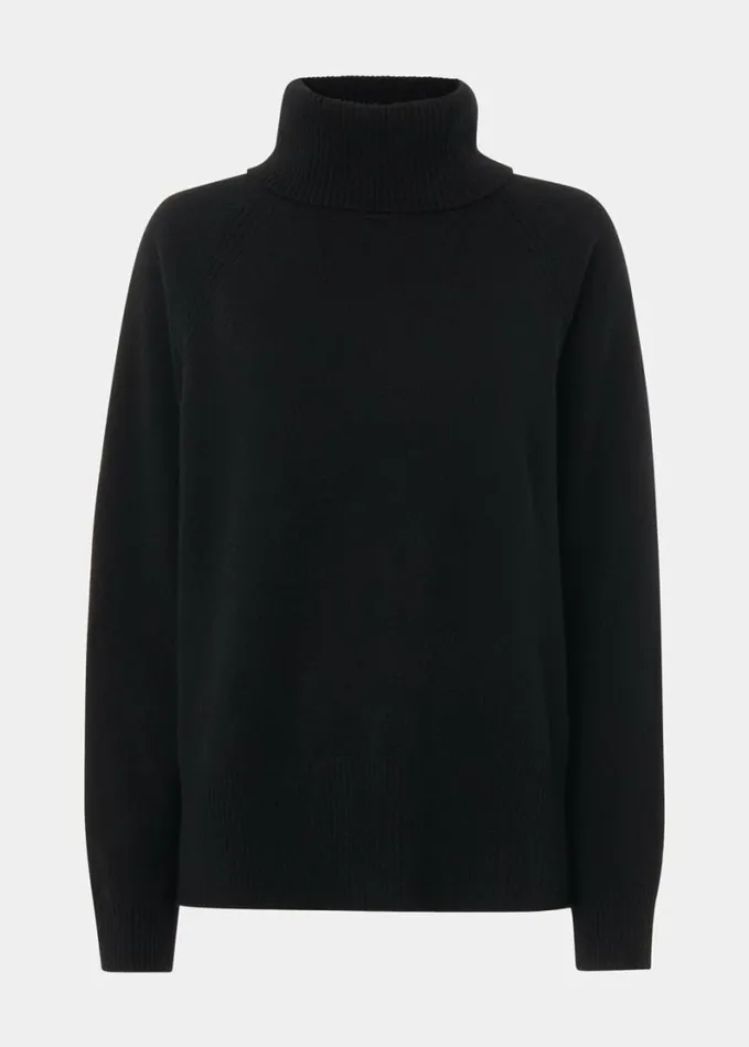 Whistles Petite Cashmere Roll Neck Black Women Petite Sweaters