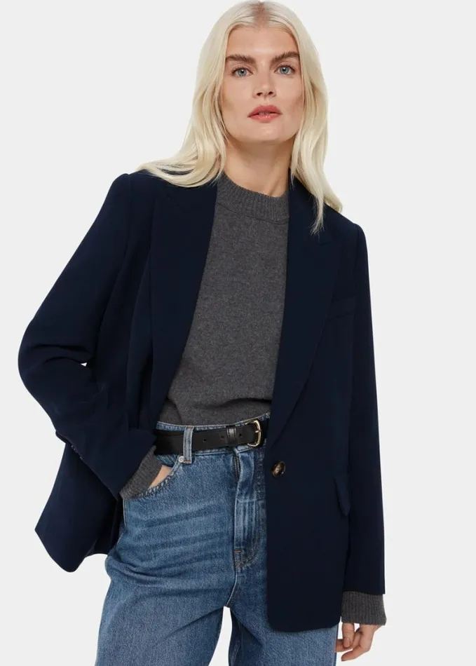 Whistles Petite Crepe Boyfriend Blazer Navy Women Petite Coats and Jackets