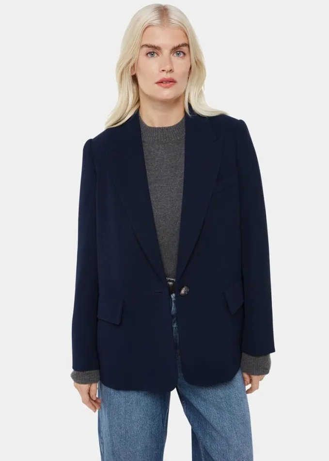 Whistles Petite Crepe Boyfriend Blazer Navy Women Petite Coats and Jackets