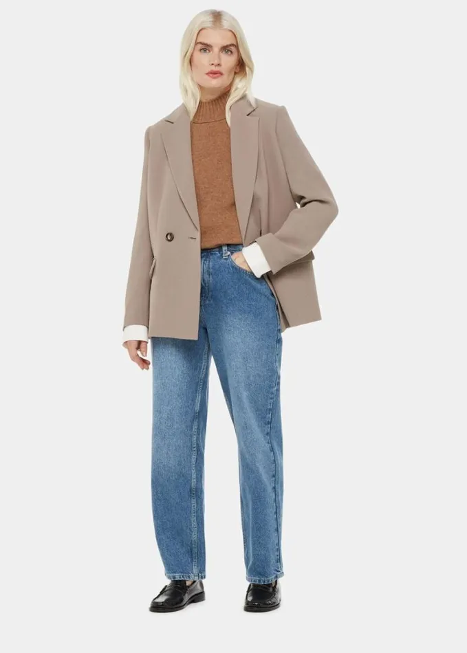 Whistles Petite Nina Double Breasted Blazer Taupe Women Petite Coats and Jackets