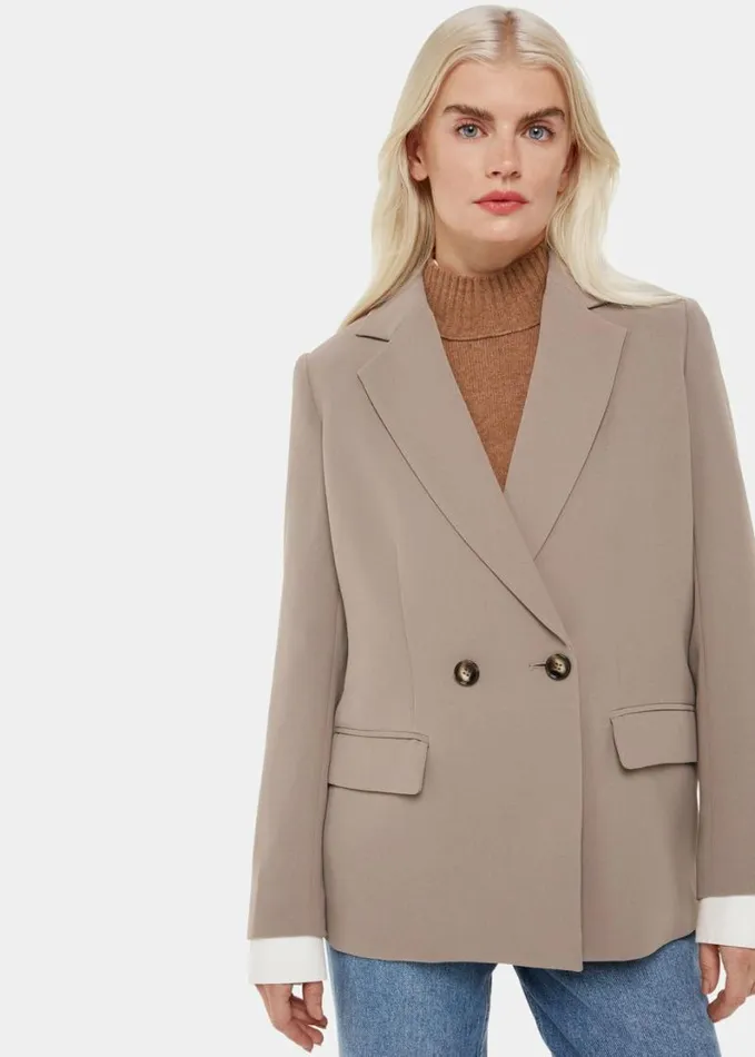 Whistles Petite Nina Double Breasted Blazer Taupe Women Petite Coats and Jackets Whistles Petite Nina Double Breasted Blazer Taupe Women Petite Coats and Jackets