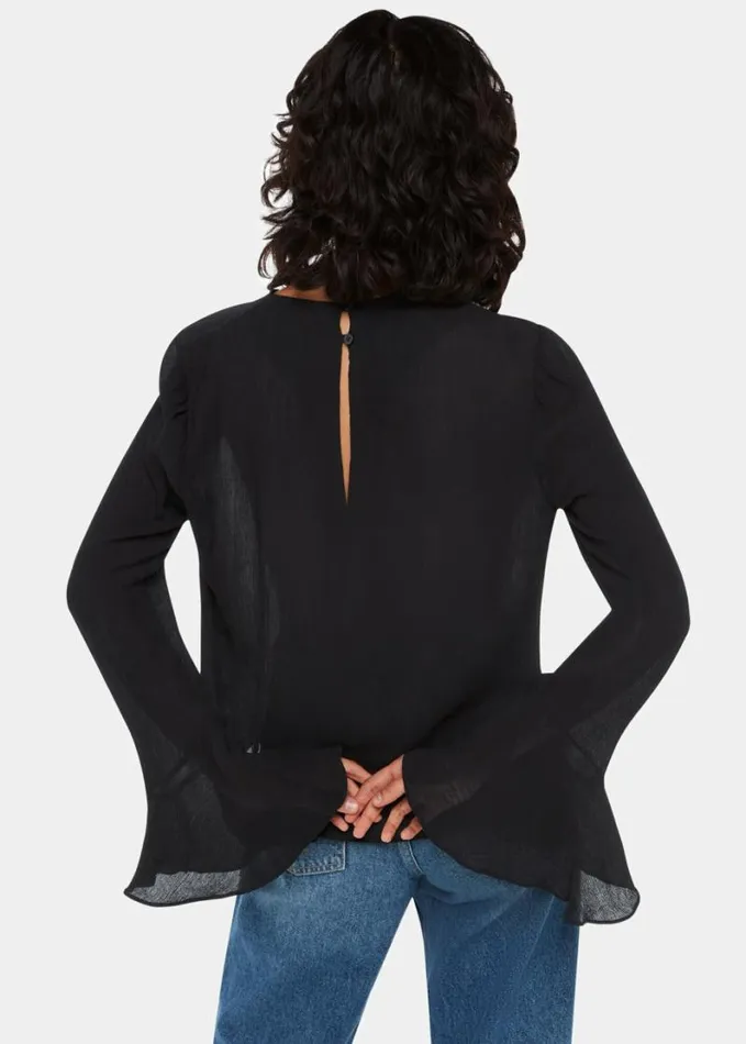 Whistles Pia Plisse Cowl Neck Top Black Women Tops