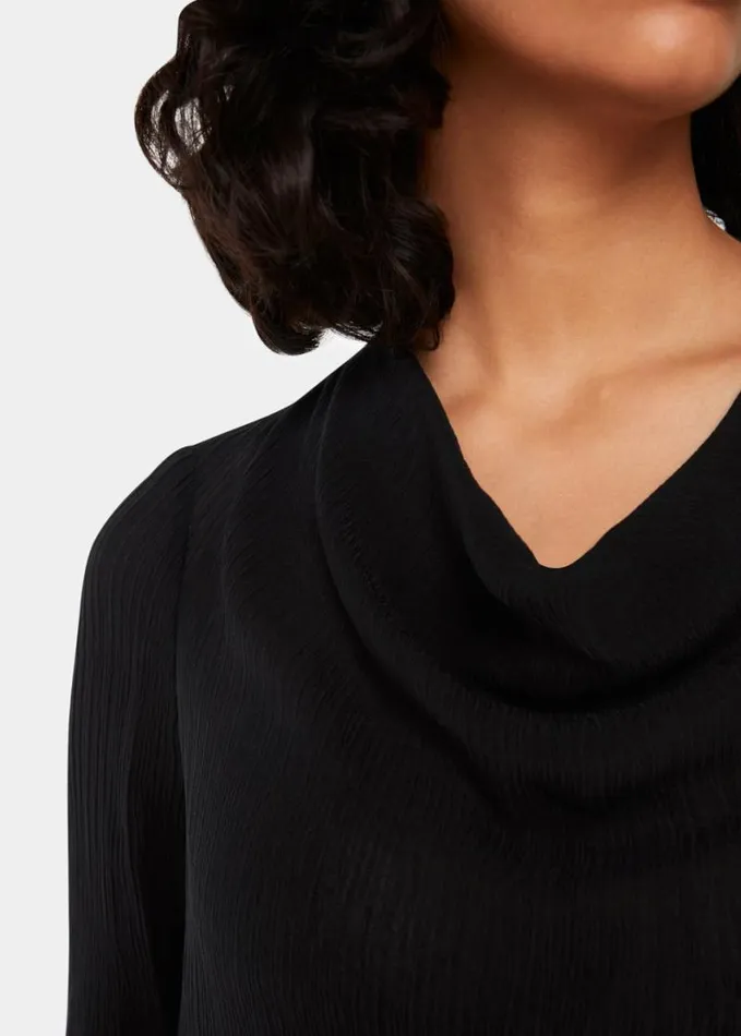 Whistles Pia Plisse Cowl Neck Top Black Women Tops