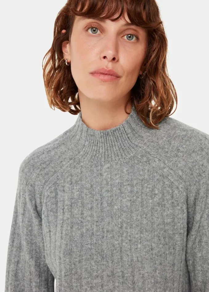 Whistles Ribbed Knitted Midi Dress Grey Women Sweaters and Cashmere