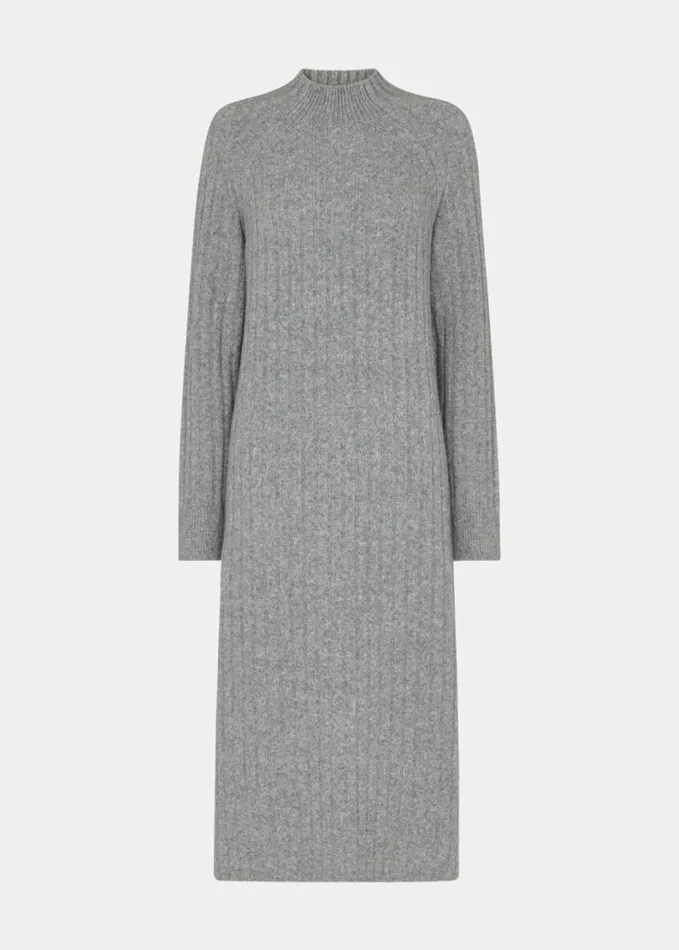Whistles Ribbed Knitted Midi Dress Grey Women Sweaters and Cashmere