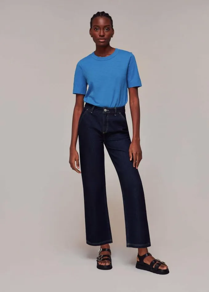 Whistles Rosa Double Trim Tshirt Blue Women Tops