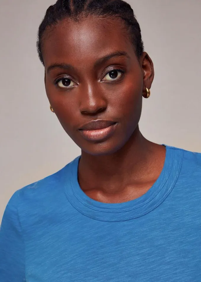 Whistles Rosa Double Trim Tshirt Blue Women Tops