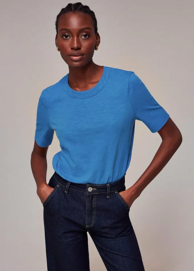 Whistles Rosa Double Trim Tshirt Blue Women Tops