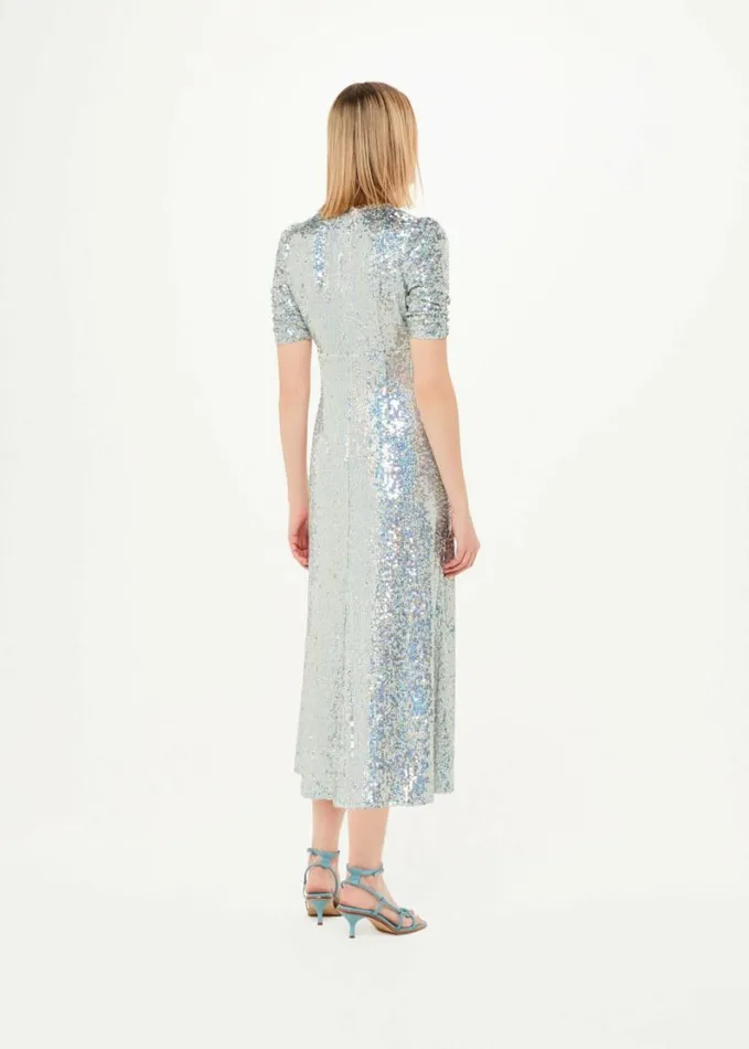 Whistles Sequin Midi Dress Silver Women Dresses