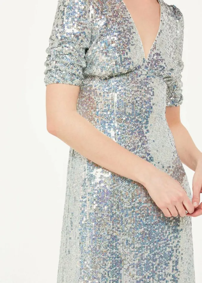 Whistles Sequin Midi Dress Silver Women Dresses