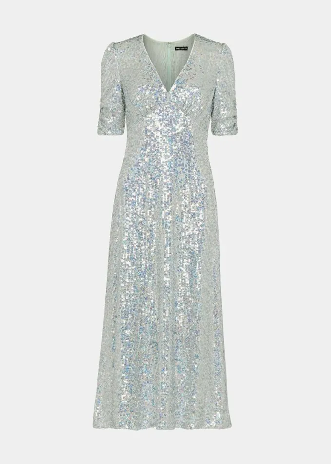Whistles Sequin Midi Dress Silver Women Dresses