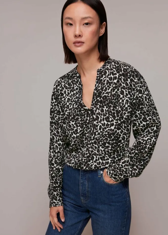 Whistles Shadow Leopard Print Blouse Blackwhite Women Tops