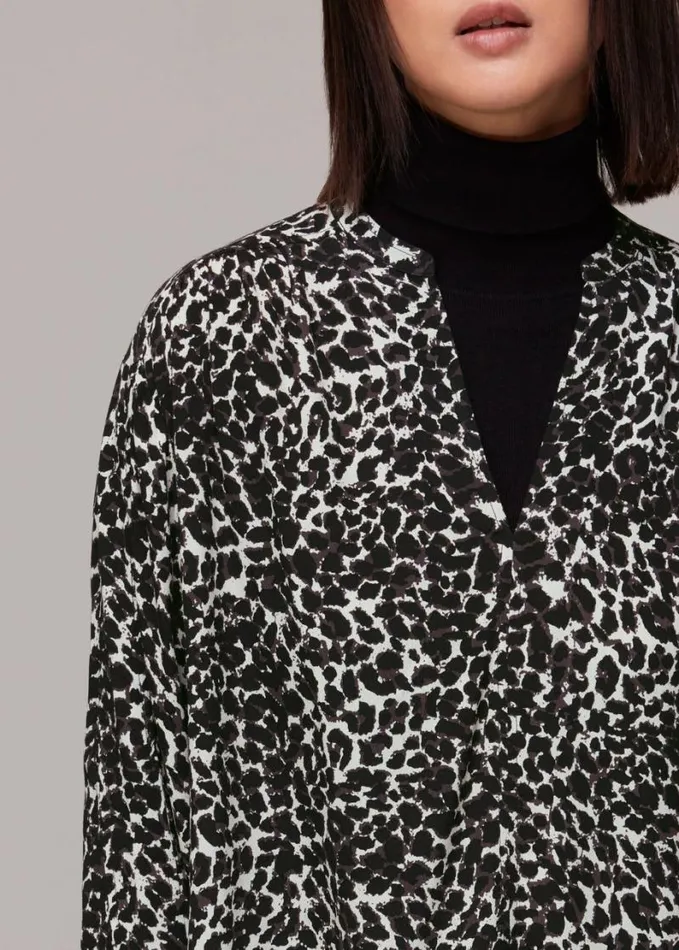 Whistles Shadow Leopard Print Blouse Blackwhite Women Tops