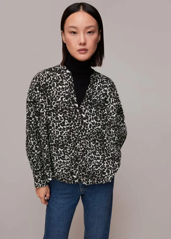 Whistles Shadow Leopard Print Blouse Blackwhite Women Tops