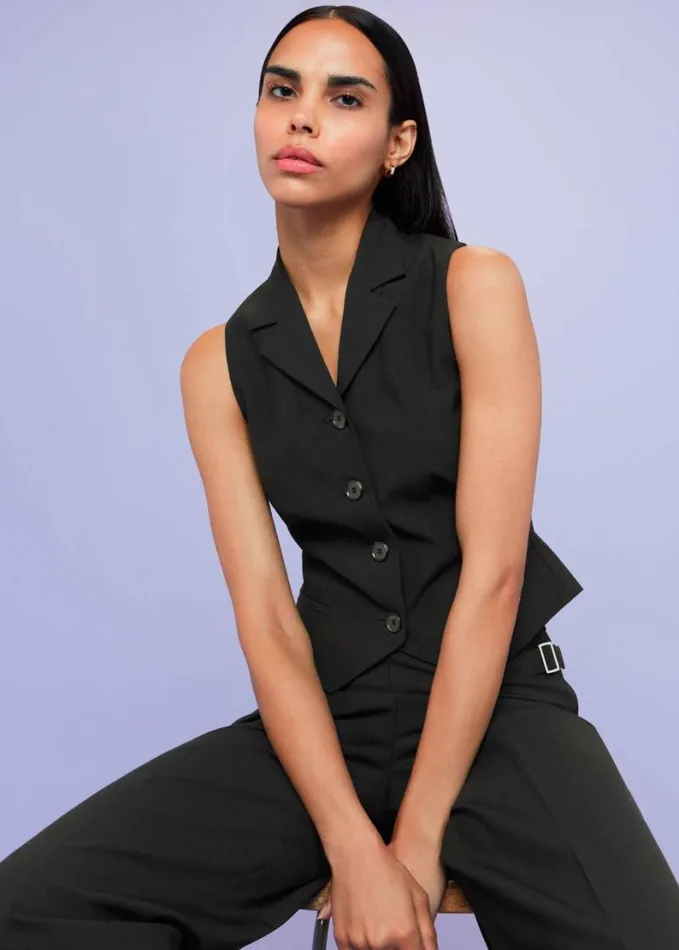 Whistles Sia Wool Blend Waistcoat Black Women Tops