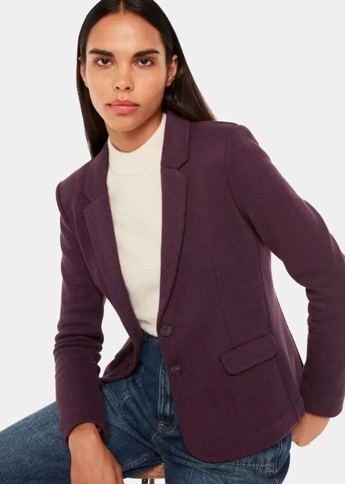 Whistles Slim Jersey Jacket Aubergine Women Coats and Jackets