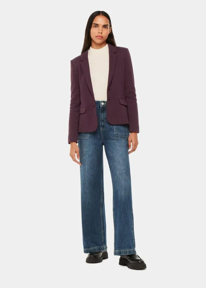 Whistles Slim Jersey Jacket Aubergine Women Coats and Jackets