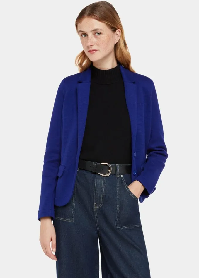 Whistles Slim Jersey Jacket Cobalt Blue Women Coats and Jackets