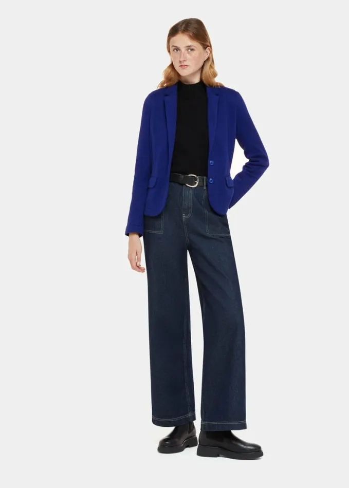 Whistles Slim Jersey Jacket Cobalt Blue Women Coats and Jackets