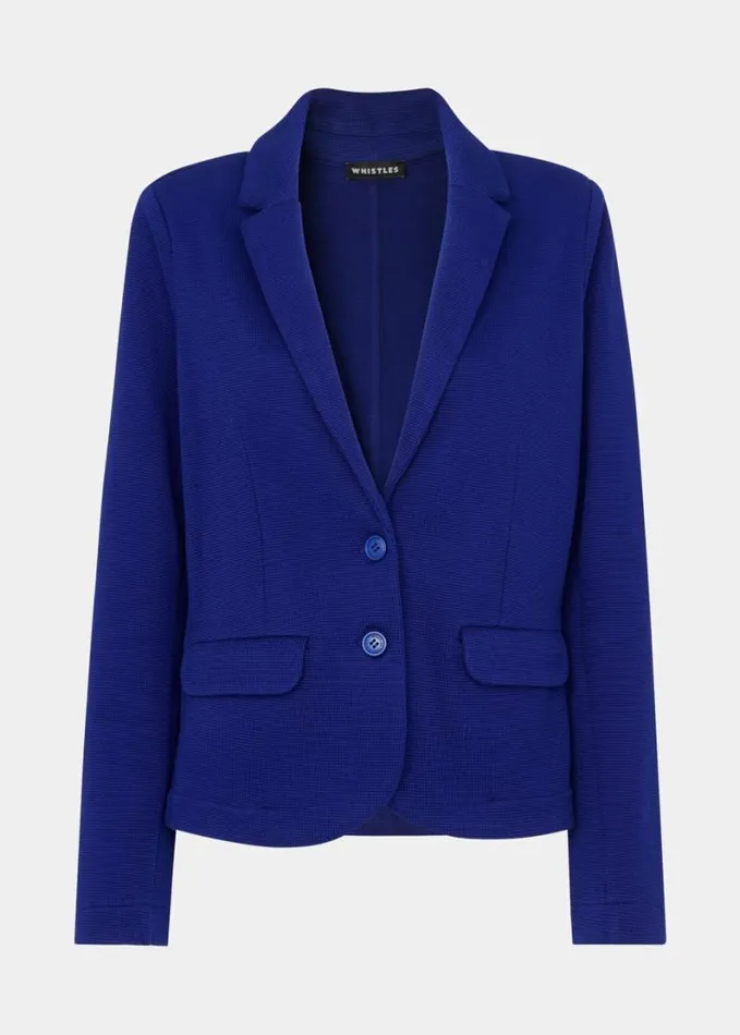 Whistles Slim Jersey Jacket Cobalt Blue Women Coats and Jackets