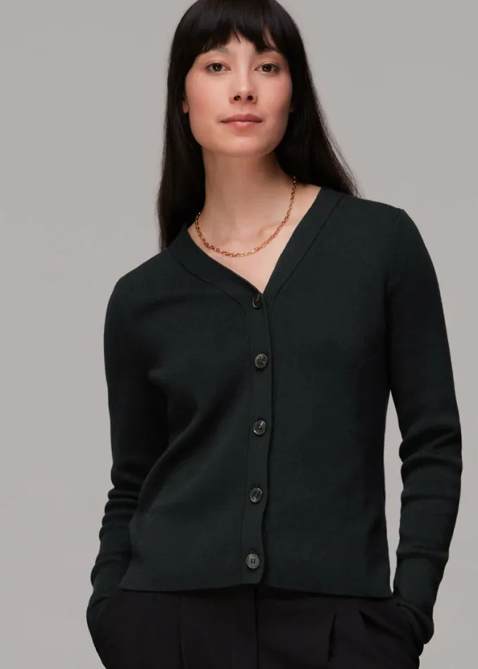 Whistles Slimline Cardigan Black Women Sweaters and Cashmere