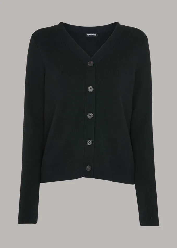 Whistles Slimline Cardigan Black Women Sweaters and Cashmere