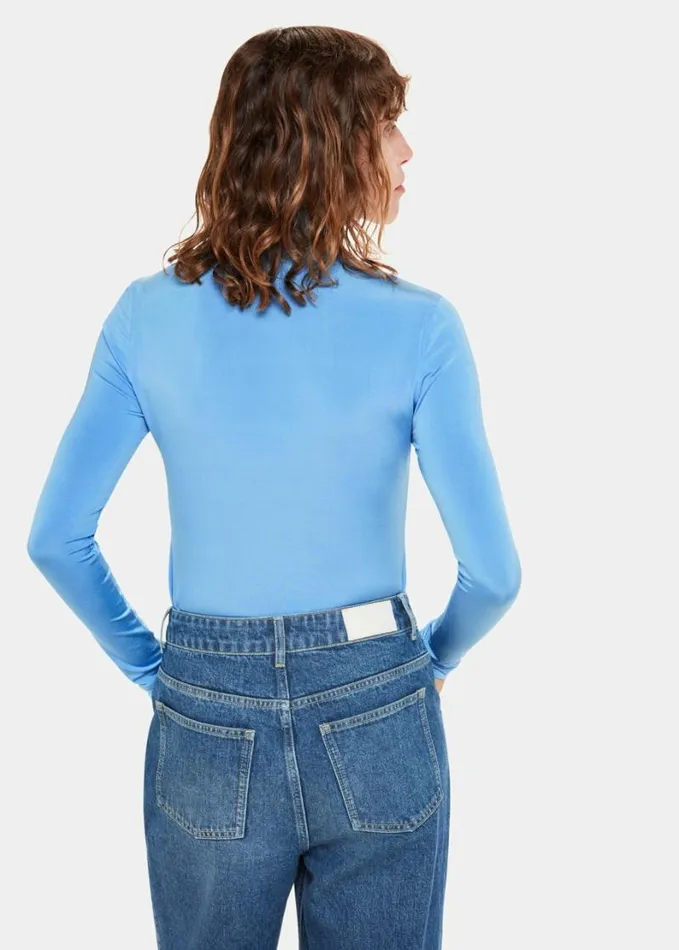 Whistles Slinky High Neck Top Pale Blue Women Tops
