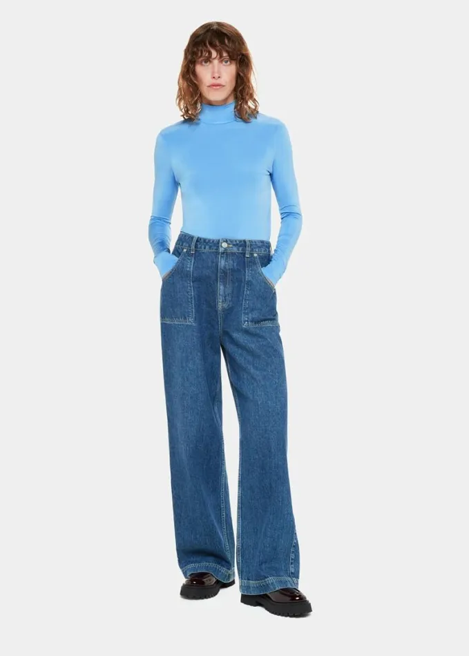 Whistles Slinky High Neck Top Pale Blue Women Tops