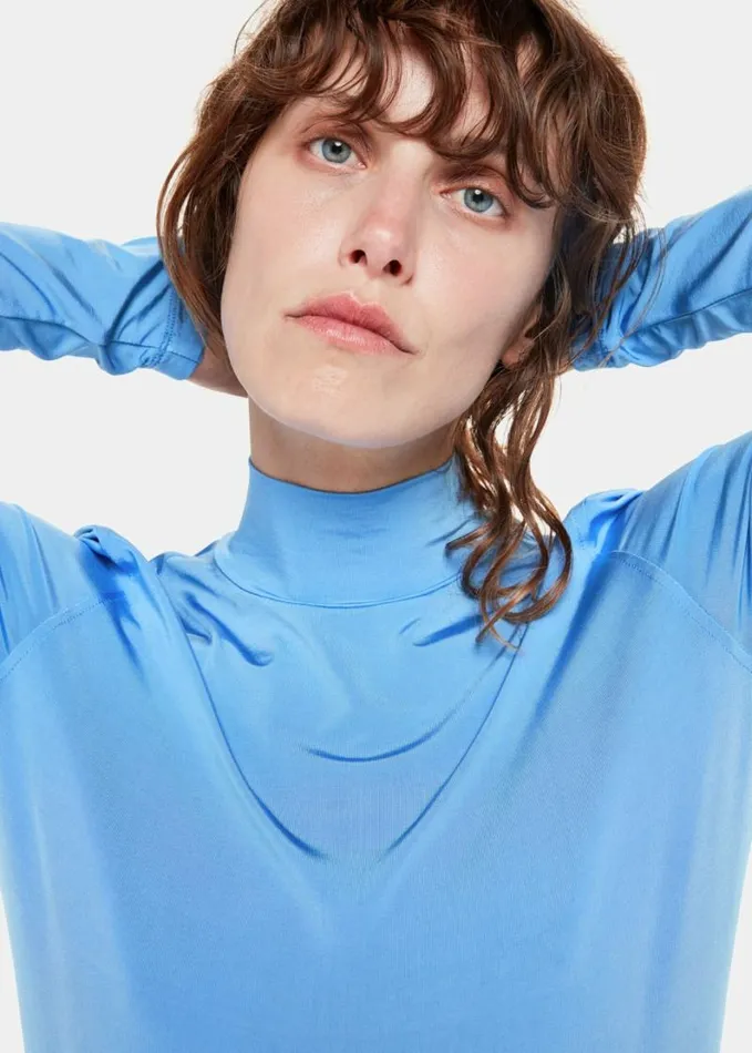 Whistles Slinky High Neck Top Pale Blue Women Tops