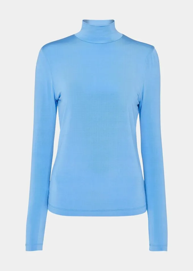 Whistles Slinky High Neck Top Pale Blue Women Tops