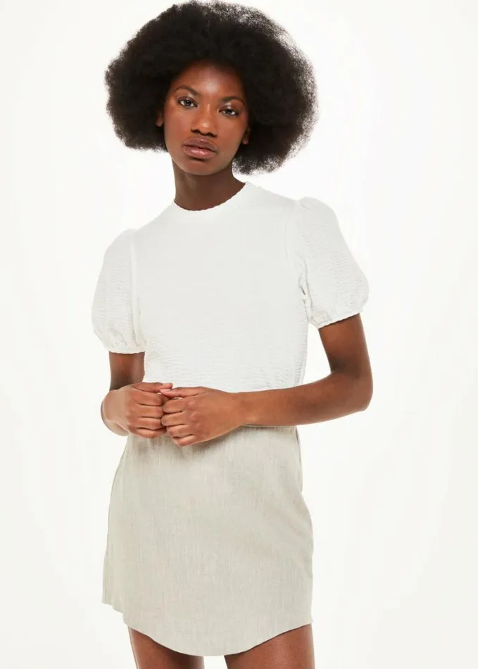 Whistles Texture Puff Sleeve Top White Women Tops