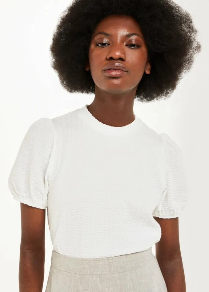 Whistles Texture Puff Sleeve Top White Women Tops