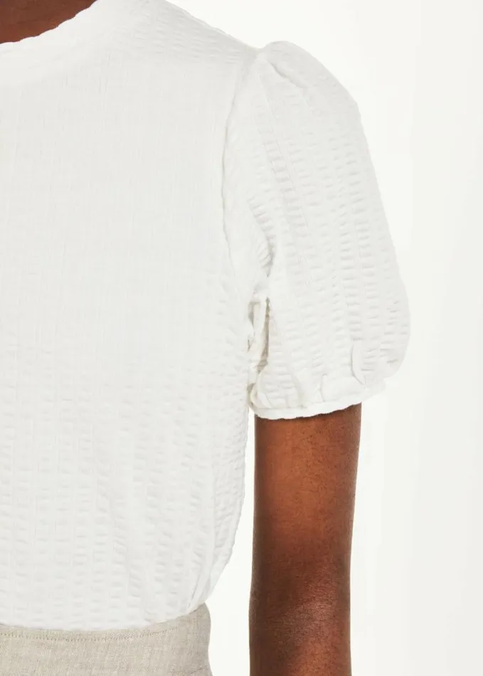 Whistles Texture Puff Sleeve Top White Women Tops