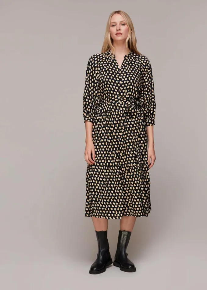 Whistles Twisting Tulips Trapeze Dress Blackmulti Women Dresses
