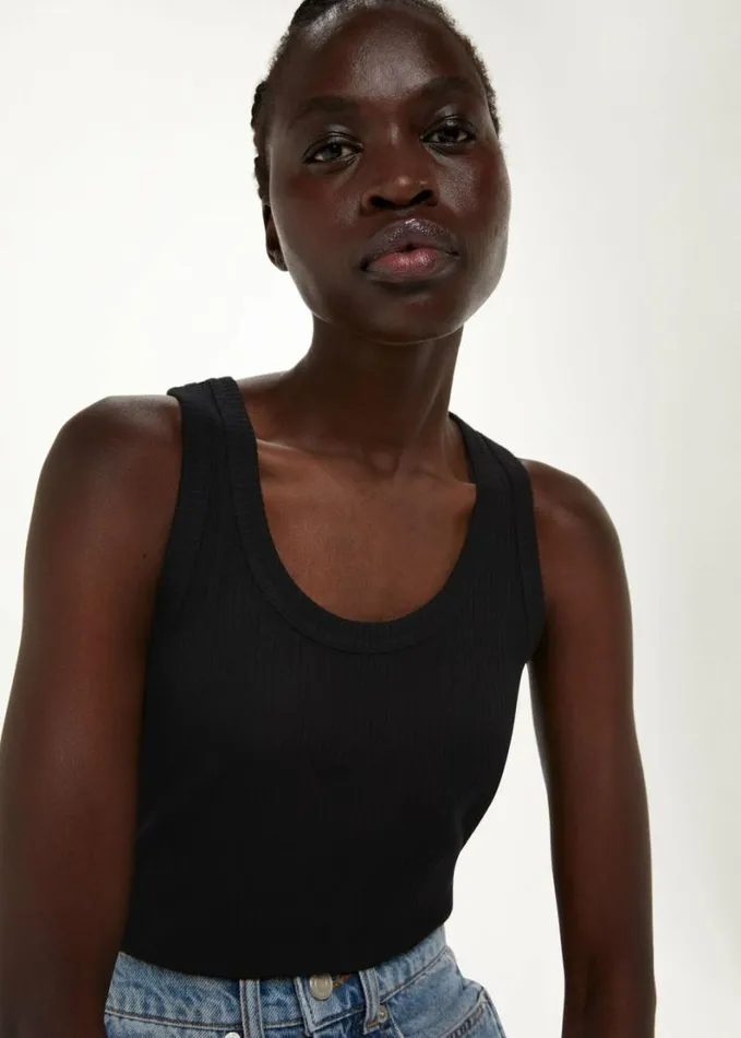 Whistles Ultimate Ribbed Scoop Vest Black Women Tops