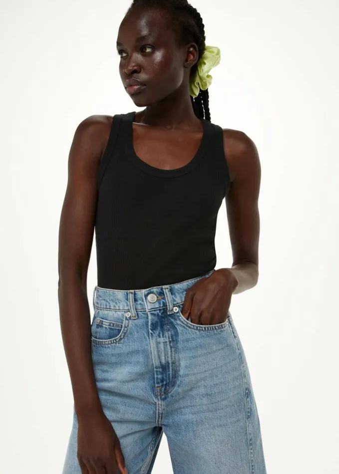 Whistles Ultimate Ribbed Scoop Vest Black Women Tops