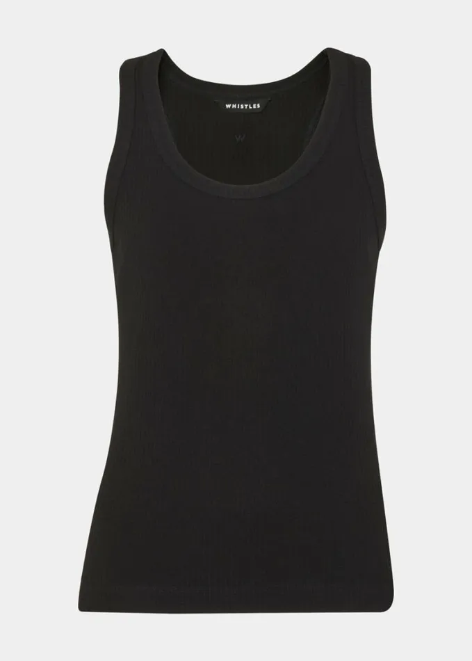 Whistles Ultimate Ribbed Scoop Vest Black Women Tops