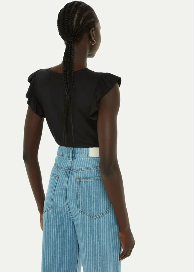 Whistles V Neck Frill Sleeve Top Black Women Tops